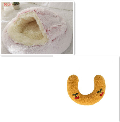 2 In 1 Dog And Cat Bed Pet Winter Bed Round Plush Warm Bed House Soft Cat Bed Pet Winter Bed Round Plush Warm Bed House Soft Long Plush Pets Bed Pet Products