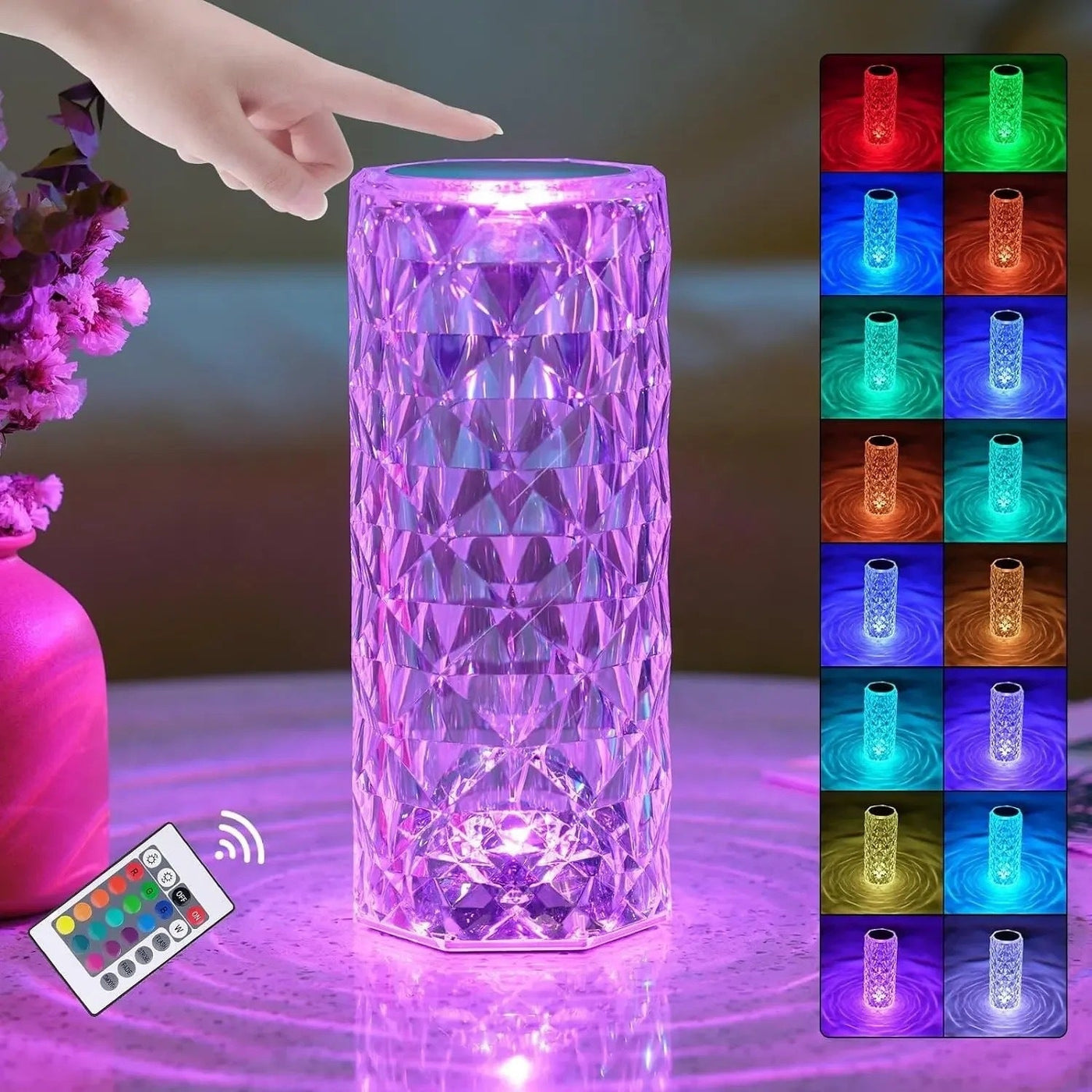 16 colors rose rays crystal diamond table lamp