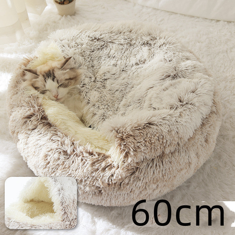 2 In 1 Dog And Cat Bed Pet Winter Bed Round Plush Warm Bed House Soft Cat Bed Pet Winter Bed Round Plush Warm Bed House Soft Long Plush Pets Bed Pet Products