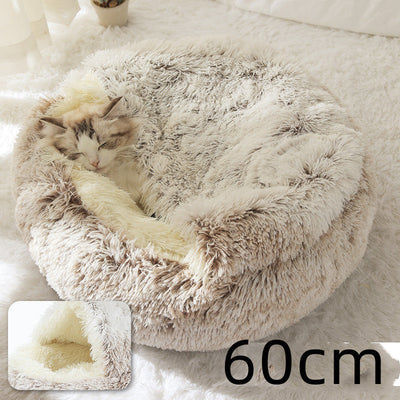 2 In 1 Dog And Cat Bed Pet Winter Bed Round Plush Warm Bed House Soft Cat Bed Pet Winter Bed Round Plush Warm Bed House Soft Long Plush Pets Bed Pet Products