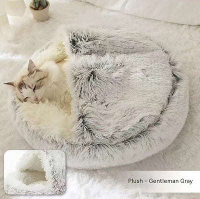 2 In 1 Dog And Cat Bed Pet Winter Bed Round Plush Warm Bed House Soft Cat Bed Pet Winter Bed Round Plush Warm Bed House Soft Long Plush Pets Bed Pet Products
