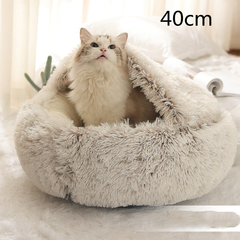 2 In 1 Dog And Cat Bed Pet Winter Bed Round Plush Warm Bed House Soft Cat Bed Pet Winter Bed Round Plush Warm Bed House Soft Long Plush Pets Bed Pet Products