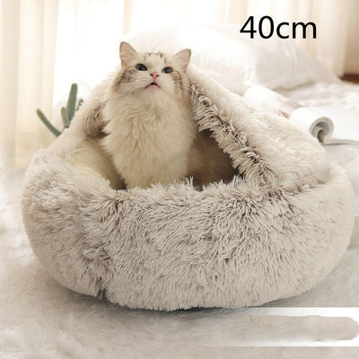 2 In 1 Dog And Cat Bed Pet Winter Bed Round Plush Warm Bed House Soft Cat Bed Pet Winter Bed Round Plush Warm Bed House Soft Long Plush Pets Bed Pet Products