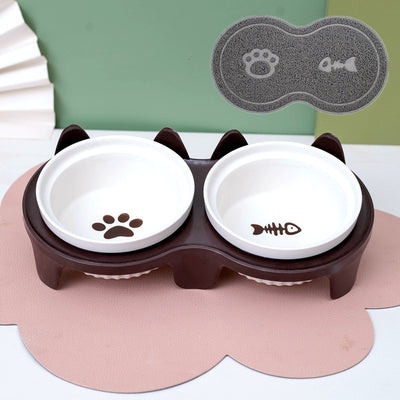 Cat Bowl Ceramic Double Bowl Water Bowl Tall Diagonal Pet Bowl supplies