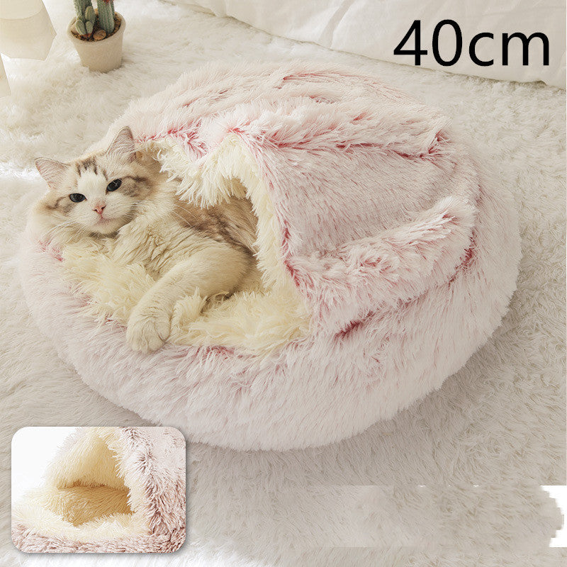 2 In 1 Dog And Cat Bed Pet Winter Bed Round Plush Warm Bed House Soft Cat Bed Pet Winter Bed Round Plush Warm Bed House Soft Long Plush Pets Bed Pet Products