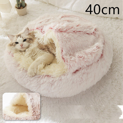 2 In 1 Dog And Cat Bed Pet Winter Bed Round Plush Warm Bed House Soft Cat Bed Pet Winter Bed Round Plush Warm Bed House Soft Long Plush Pets Bed Pet Products