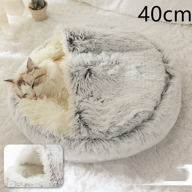 2 In 1 Dog And Cat Bed Pet Winter Bed Round Plush Warm Bed House Soft Cat Bed Pet Winter Bed Round Plush Warm Bed House Soft Long Plush Pets Bed Pet Products