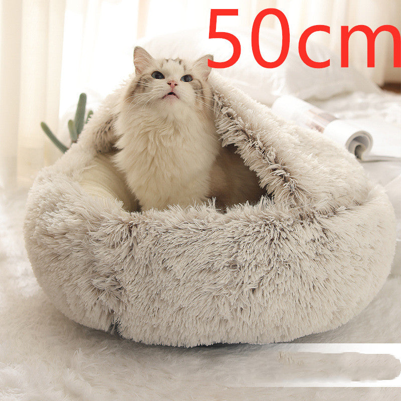 2 In 1 Dog And Cat Bed Pet Winter Bed Round Plush Warm Bed House Soft Cat Bed Pet Winter Bed Round Plush Warm Bed House Soft Long Plush Pets Bed Pet Products