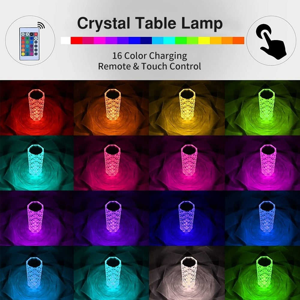 16 colors rose rays crystal diamond table lamp