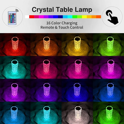 16 colors rose rays crystal diamond table lamp