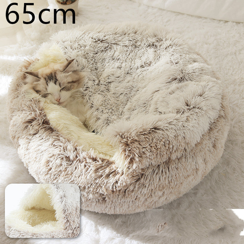 2 In 1 Dog And Cat Bed Pet Winter Bed Round Plush Warm Bed House Soft Cat Bed Pet Winter Bed Round Plush Warm Bed House Soft Long Plush Pets Bed Pet Products