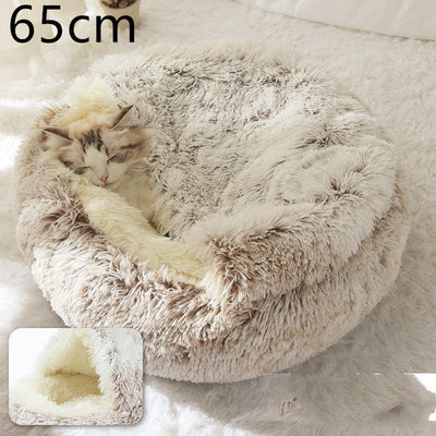 2 In 1 Dog And Cat Bed Pet Winter Bed Round Plush Warm Bed House Soft Cat Bed Pet Winter Bed Round Plush Warm Bed House Soft Long Plush Pets Bed Pet Products