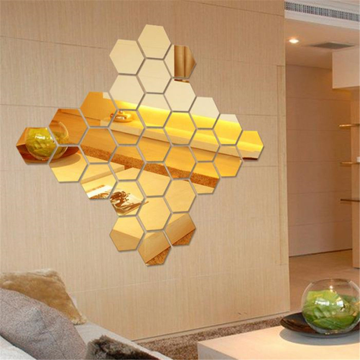 Hexagonal Mirror Acrylic Wall Sticker Background Wall Crystal Stereo MHexagonal Mirror Acrylic Wall Sticker Background Wall Crystal Stereo Mirror Sticker