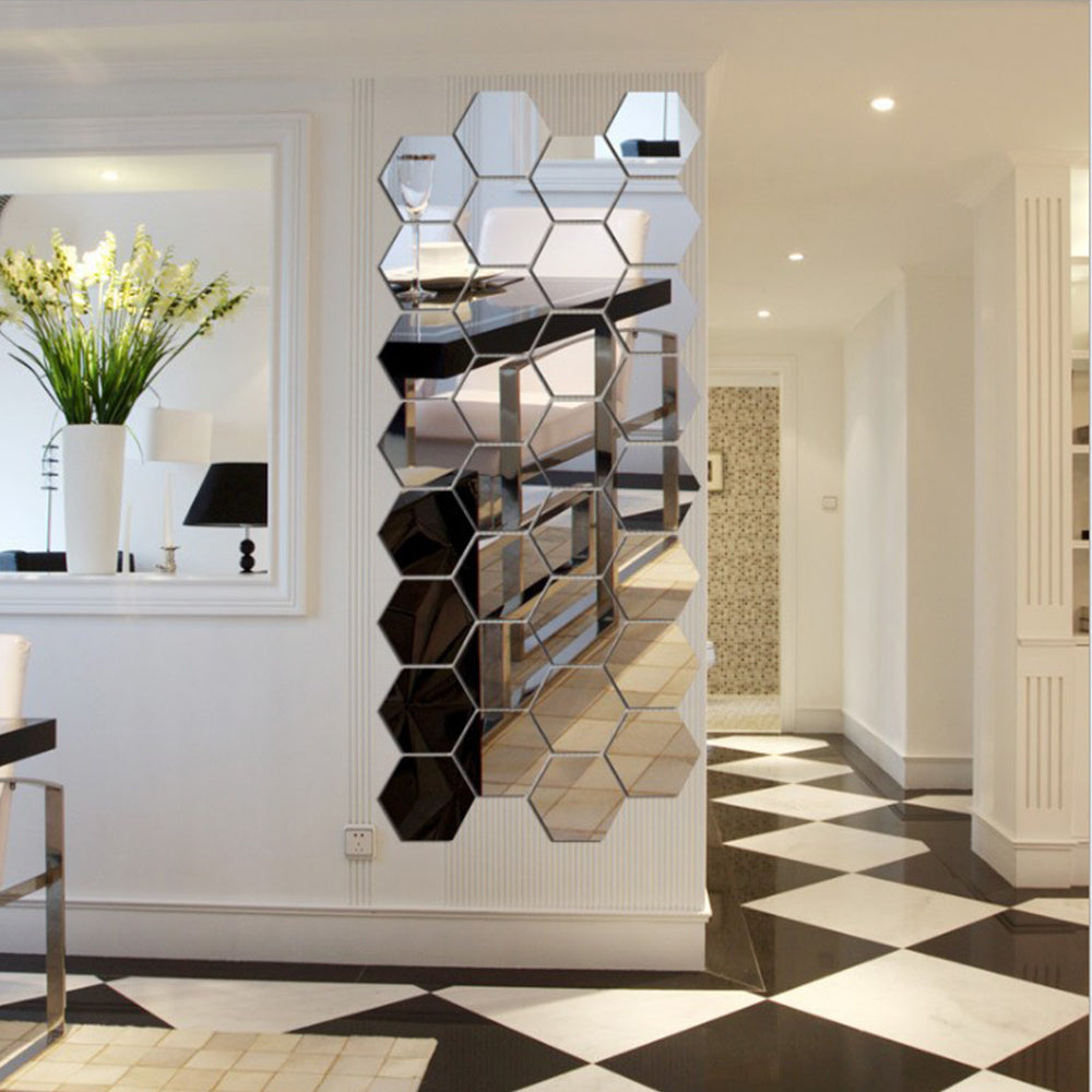 Hexagonal Mirror Acrylic Wall Sticker Background Wall Crystal Stereo MHexagonal Mirror Acrylic Wall Sticker Background Wall Crystal Stereo Mirror Sticker