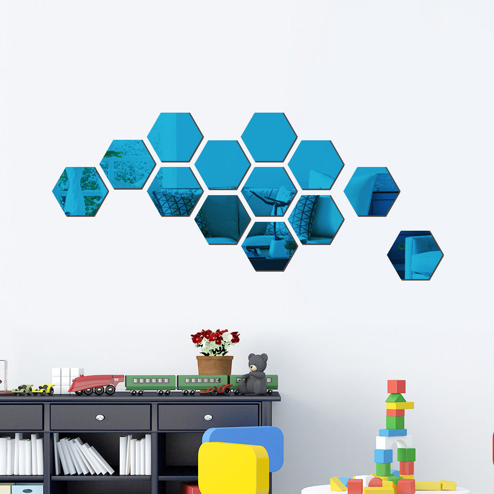 Hexagonal Mirror Acrylic Wall Sticker Background Wall Crystal Stereo MHexagonal Mirror Acrylic Wall Sticker Background Wall Crystal Stereo Mirror Sticker