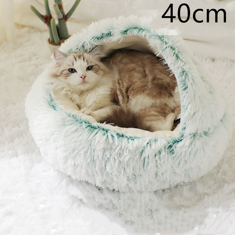 2 In 1 Dog And Cat Bed Pet Winter Bed Round Plush Warm Bed House Soft Cat Bed Pet Winter Bed Round Plush Warm Bed House Soft Long Plush Pets Bed Pet Products