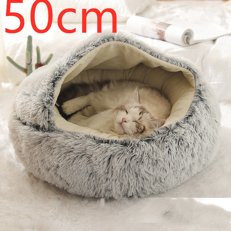 2 In 1 Dog And Cat Bed Pet Winter Bed Round Plush Warm Bed House Soft Cat Bed Pet Winter Bed Round Plush Warm Bed House Soft Long Plush Pets Bed Pet Products
