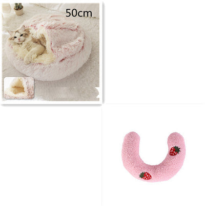 2 In 1 Dog And Cat Bed Pet Winter Bed Round Plush Warm Bed House Soft Cat Bed Pet Winter Bed Round Plush Warm Bed House Soft Long Plush Pets Bed Pet Products