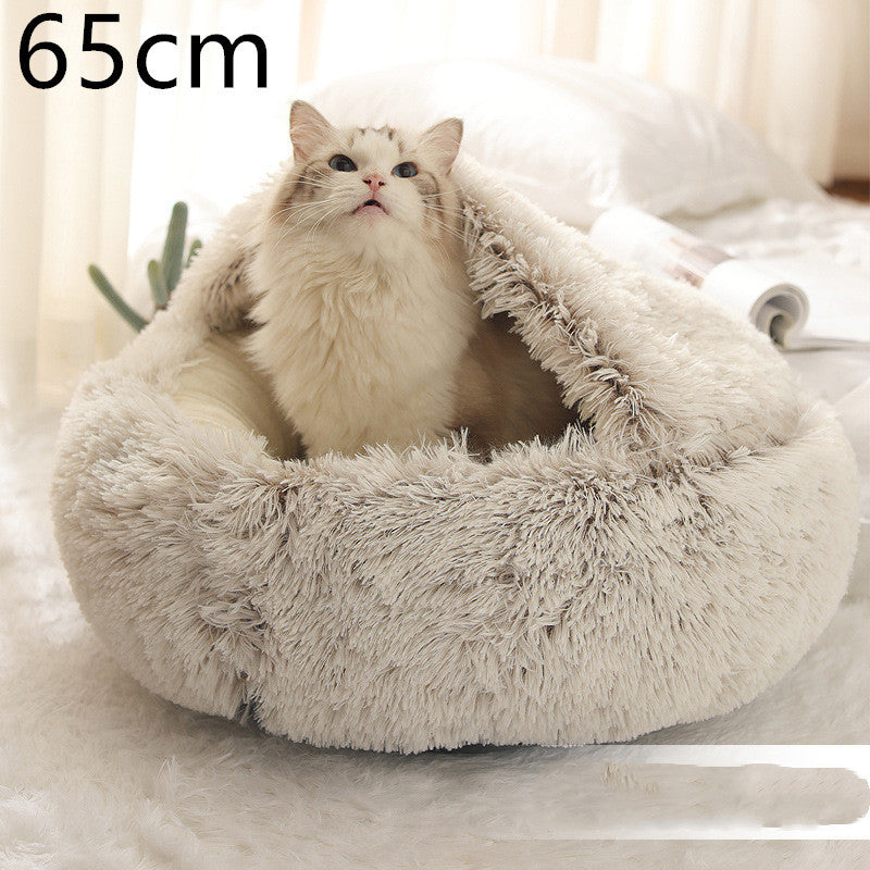 2 In 1 Dog And Cat Bed Pet Winter Bed Round Plush Warm Bed House Soft Cat Bed Pet Winter Bed Round Plush Warm Bed House Soft Long Plush Pets Bed Pet Products