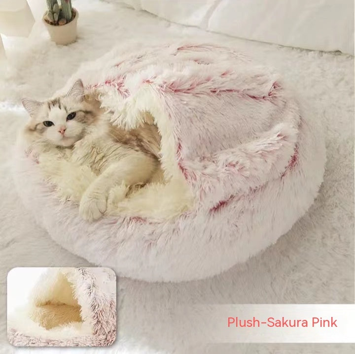 2 In 1 Dog And Cat Bed Pet Winter Bed Round Plush Warm Bed House Soft Cat Bed Pet Winter Bed Round Plush Warm Bed House Soft Long Plush Pets Bed Pet Products