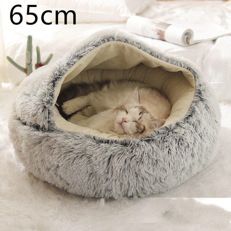 2 In 1 Dog And Cat Bed Pet Winter Bed Round Plush Warm Bed House Soft Cat Bed Pet Winter Bed Round Plush Warm Bed House Soft Long Plush Pets Bed Pet Products
