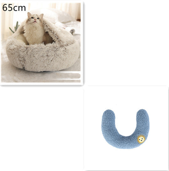 2 In 1 Dog And Cat Bed Pet Winter Bed Round Plush Warm Bed House Soft Cat Bed Pet Winter Bed Round Plush Warm Bed House Soft Long Plush Pets Bed Pet Products