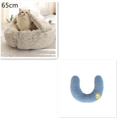 2 In 1 Dog And Cat Bed Pet Winter Bed Round Plush Warm Bed House Soft Cat Bed Pet Winter Bed Round Plush Warm Bed House Soft Long Plush Pets Bed Pet Products