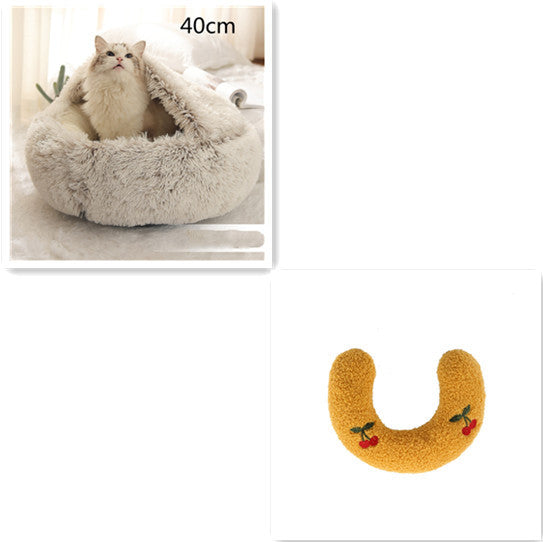 2 In 1 Dog And Cat Bed Pet Winter Bed Round Plush Warm Bed House Soft Cat Bed Pet Winter Bed Round Plush Warm Bed House Soft Long Plush Pets Bed Pet Products