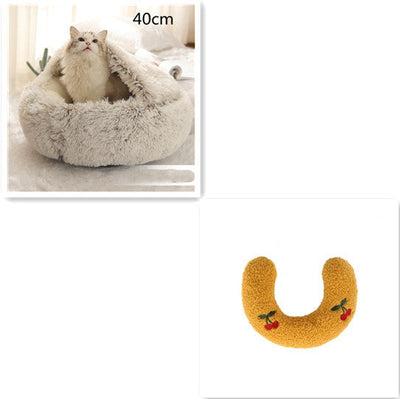 2 In 1 Dog And Cat Bed Pet Winter Bed Round Plush Warm Bed House Soft Cat Bed Pet Winter Bed Round Plush Warm Bed House Soft Long Plush Pets Bed Pet Products