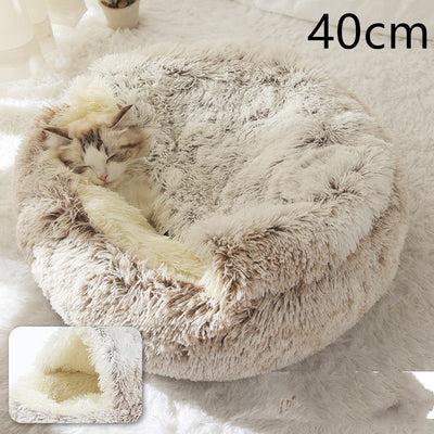 2 In 1 Dog And Cat Bed Pet Winter Bed Round Plush Warm Bed House Soft Cat Bed Pet Winter Bed Round Plush Warm Bed House Soft Long Plush Pets Bed Pet Products