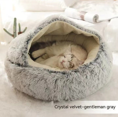 2 In 1 Dog And Cat Bed Pet Winter Bed Round Plush Warm Bed House Soft Cat Bed Pet Winter Bed Round Plush Warm Bed House Soft Long Plush Pets Bed Pet Products