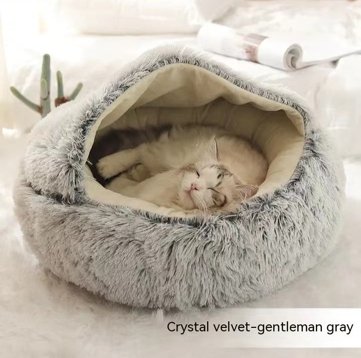 2 In 1 Dog And Cat Bed Pet Winter Bed Round Plush Warm Bed House Soft Cat Bed Pet Winter Bed Round Plush Warm Bed House Soft Long Plush Pets Bed Pet Products