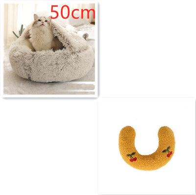 2 In 1 Dog And Cat Bed Pet Winter Bed Round Plush Warm Bed House Soft Cat Bed Pet Winter Bed Round Plush Warm Bed House Soft Long Plush Pets Bed Pet Products