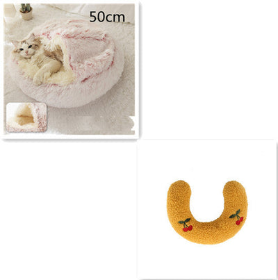 2 In 1 Dog And Cat Bed Pet Winter Bed Round Plush Warm Bed House Soft Cat Bed Pet Winter Bed Round Plush Warm Bed House Soft Long Plush Pets Bed Pet Products