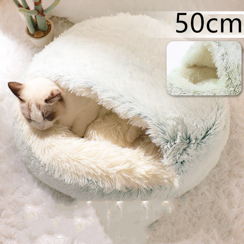 2 In 1 Dog And Cat Bed Pet Winter Bed Round Plush Warm Bed House Soft Cat Bed Pet Winter Bed Round Plush Warm Bed House Soft Long Plush Pets Bed Pet Products