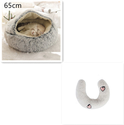 2 In 1 Dog And Cat Bed Pet Winter Bed Round Plush Warm Bed House Soft Cat Bed Pet Winter Bed Round Plush Warm Bed House Soft Long Plush Pets Bed Pet Products
