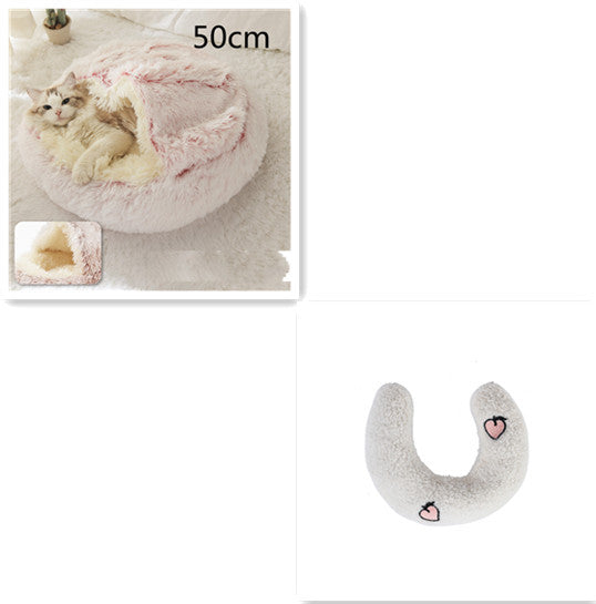 2 In 1 Dog And Cat Bed Pet Winter Bed Round Plush Warm Bed House Soft Cat Bed Pet Winter Bed Round Plush Warm Bed House Soft Long Plush Pets Bed Pet Products