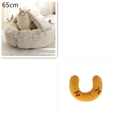 2 In 1 Dog And Cat Bed Pet Winter Bed Round Plush Warm Bed House Soft Cat Bed Pet Winter Bed Round Plush Warm Bed House Soft Long Plush Pets Bed Pet Products