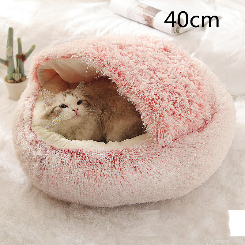 2 In 1 Dog And Cat Bed Pet Winter Bed Round Plush Warm Bed House Soft Cat Bed Pet Winter Bed Round Plush Warm Bed House Soft Long Plush Pets Bed Pet Products
