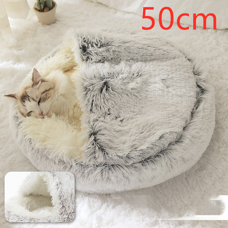 2 In 1 Dog And Cat Bed Pet Winter Bed Round Plush Warm Bed House Soft Cat Bed Pet Winter Bed Round Plush Warm Bed House Soft Long Plush Pets Bed Pet Products