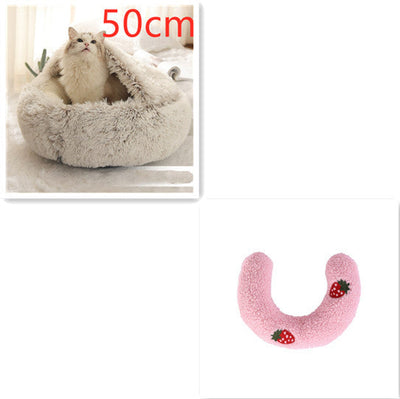 2 In 1 Dog And Cat Bed Pet Winter Bed Round Plush Warm Bed House Soft Cat Bed Pet Winter Bed Round Plush Warm Bed House Soft Long Plush Pets Bed Pet Products