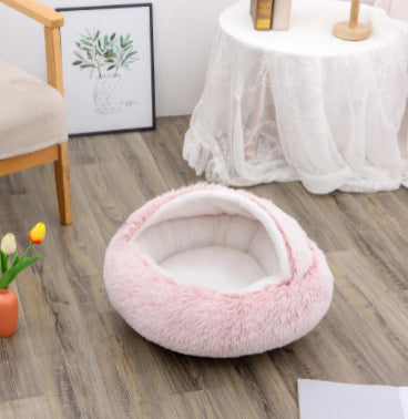 2 In 1 Dog And Cat Bed Pet Winter Bed Round Plush Warm Bed House Soft Cat Bed Pet Winter Bed Round Plush Warm Bed House Soft Long Plush Pets Bed Pet Products
