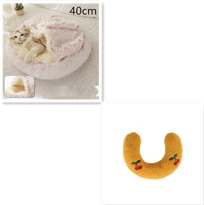 2 In 1 Dog And Cat Bed Pet Winter Bed Round Plush Warm Bed House Soft Cat Bed Pet Winter Bed Round Plush Warm Bed House Soft Long Plush Pets Bed Pet Products