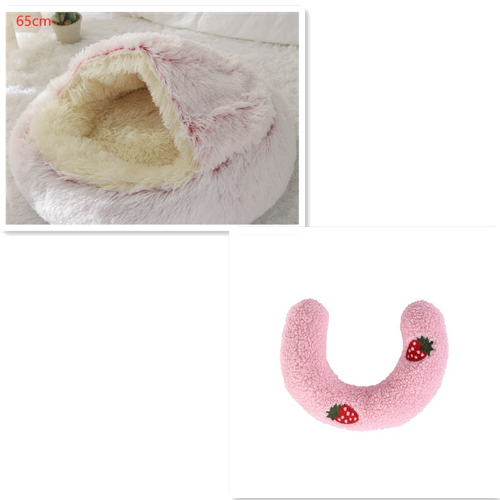 2 In 1 Dog And Cat Bed Pet Winter Bed Round Plush Warm Bed House Soft Cat Bed Pet Winter Bed Round Plush Warm Bed House Soft Long Plush Pets Bed Pet Products
