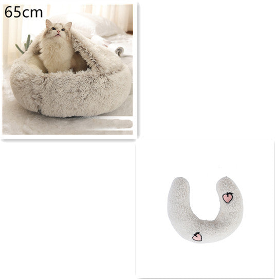 2 In 1 Dog And Cat Bed Pet Winter Bed Round Plush Warm Bed House Soft Cat Bed Pet Winter Bed Round Plush Warm Bed House Soft Long Plush Pets Bed Pet Products