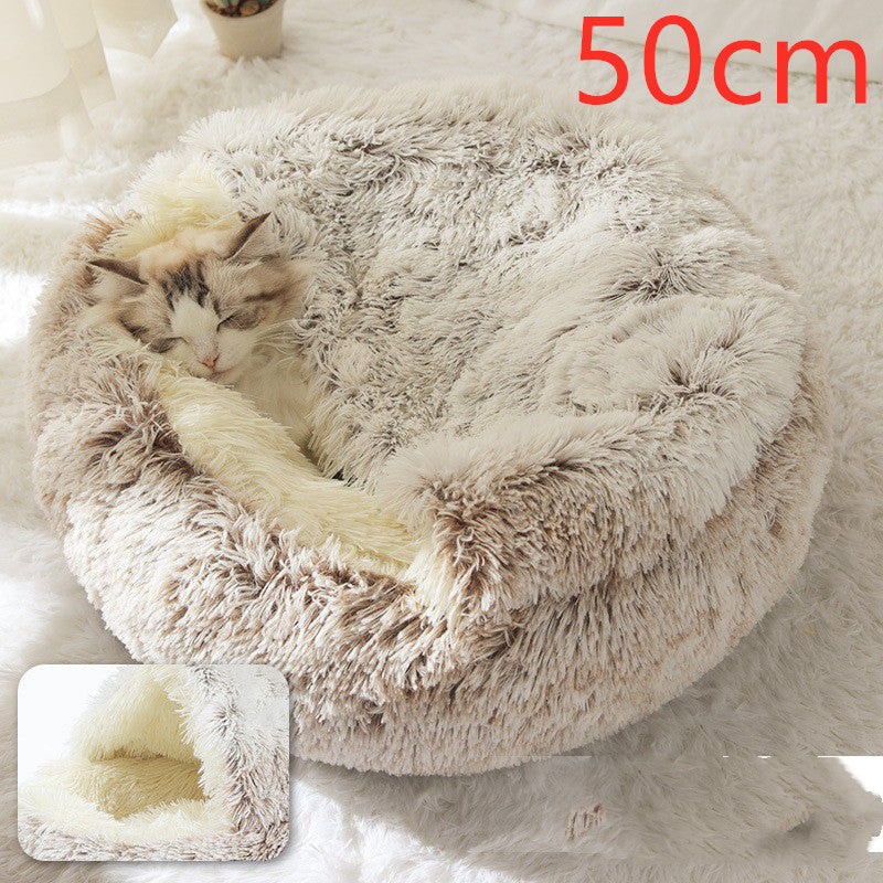 2 In 1 Dog And Cat Bed Pet Winter Bed Round Plush Warm Bed House Soft Cat Bed Pet Winter Bed Round Plush Warm Bed House Soft Long Plush Pets Bed Pet Products