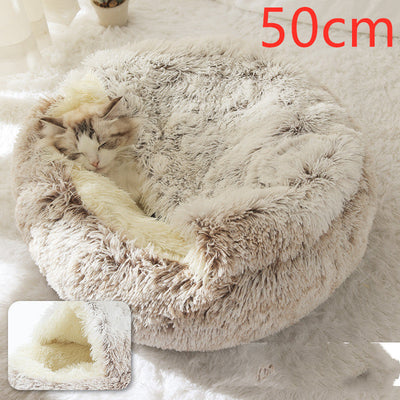 2 In 1 Dog And Cat Bed Pet Winter Bed Round Plush Warm Bed House Soft Cat Bed Pet Winter Bed Round Plush Warm Bed House Soft Long Plush Pets Bed Pet Products