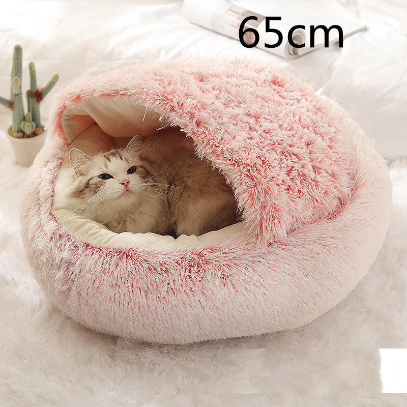 2 In 1 Dog And Cat Bed Pet Winter Bed Round Plush Warm Bed House Soft Cat Bed Pet Winter Bed Round Plush Warm Bed House Soft Long Plush Pets Bed Pet Products