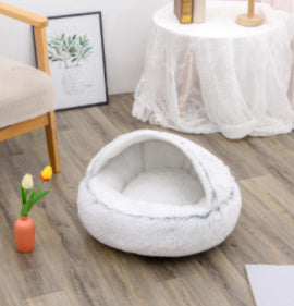 2 In 1 Dog And Cat Bed Pet Winter Bed Round Plush Warm Bed House Soft Cat Bed Pet Winter Bed Round Plush Warm Bed House Soft Long Plush Pets Bed Pet Products