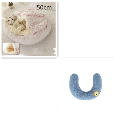 2 In 1 Dog And Cat Bed Pet Winter Bed Round Plush Warm Bed House Soft Cat Bed Pet Winter Bed Round Plush Warm Bed House Soft Long Plush Pets Bed Pet Products
